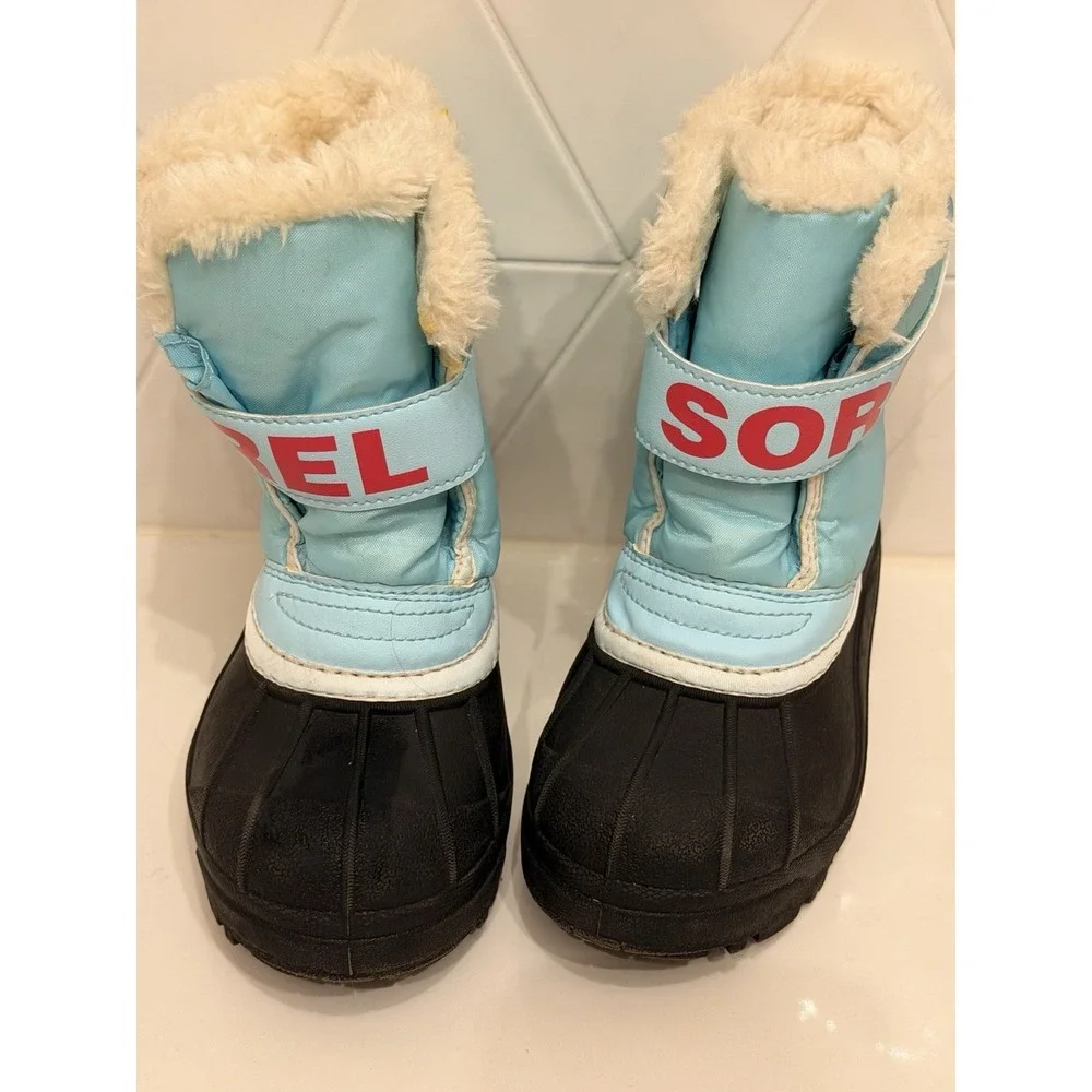 Sorel Kids Snow Boots Size 12 Blue Faux Fur Waterproof Winter Boots NC1960